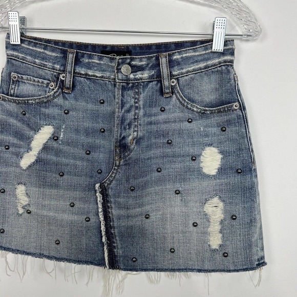 Rails Denim Mini Skirt Size 24 Wynonna Studded Distressed Button Fly Raw Hem - Picture 5 of 10